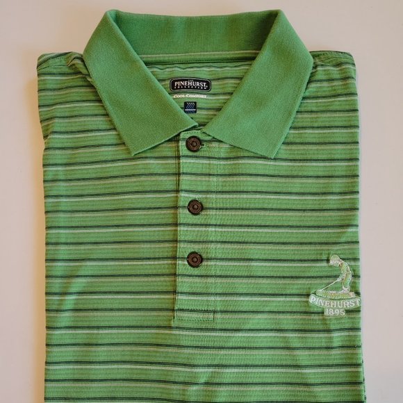 Pinehurst 1895 Man's Green Stripe Golf Shirt - Size L. EEUC. - Picture 1 of 8